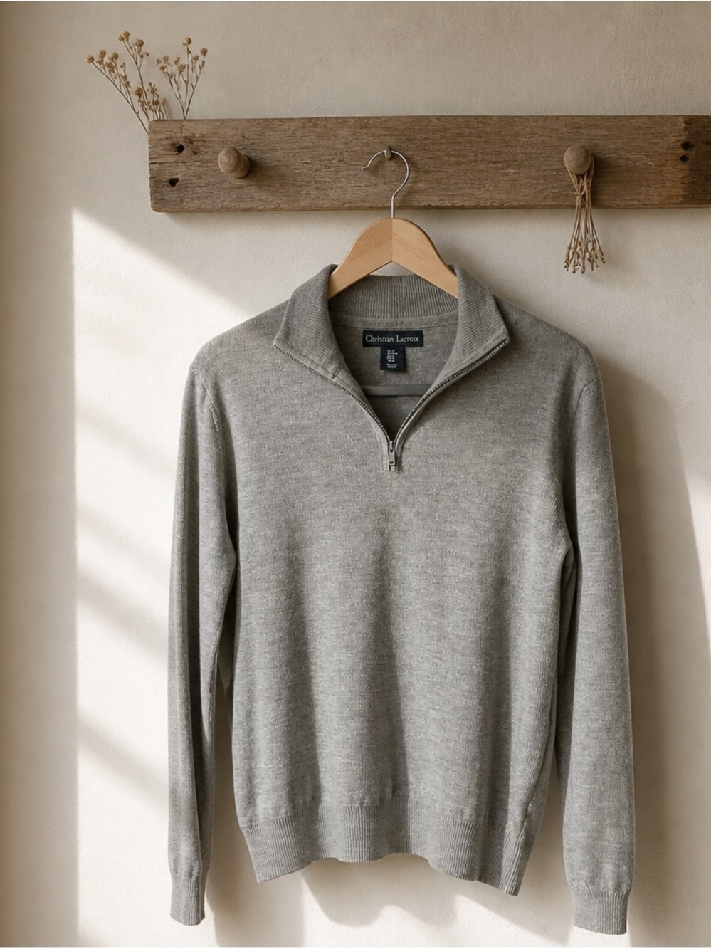 Christian Lacroix Mérinos Whool Men's Light Brown Half-Zip Sweater